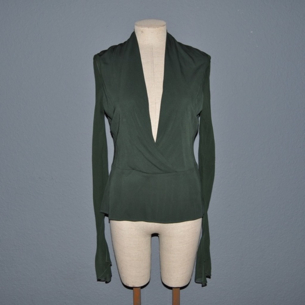 YIGAL AZROUEL Green Plunging Surplice Blouse sz M